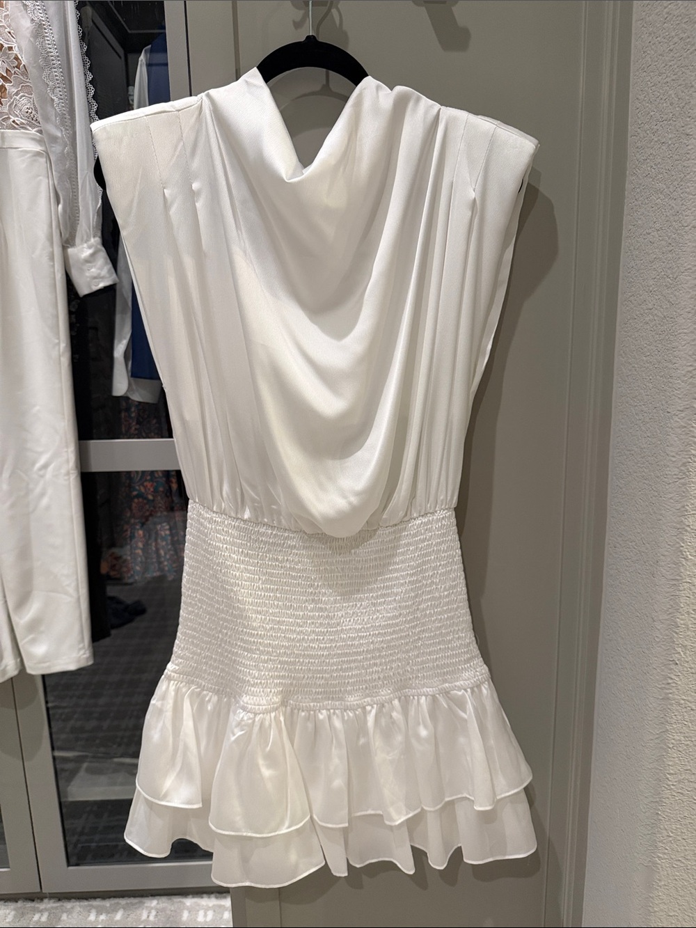 ENTRO Elegant Drape-Front White Mini Dress